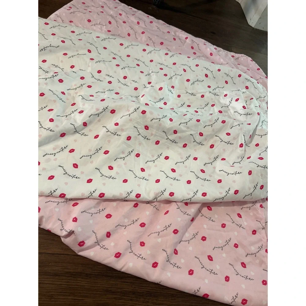 Juicy Couture White Lips Heart Script Logo Sheet & pillowcase Bedding Y2K Glam
